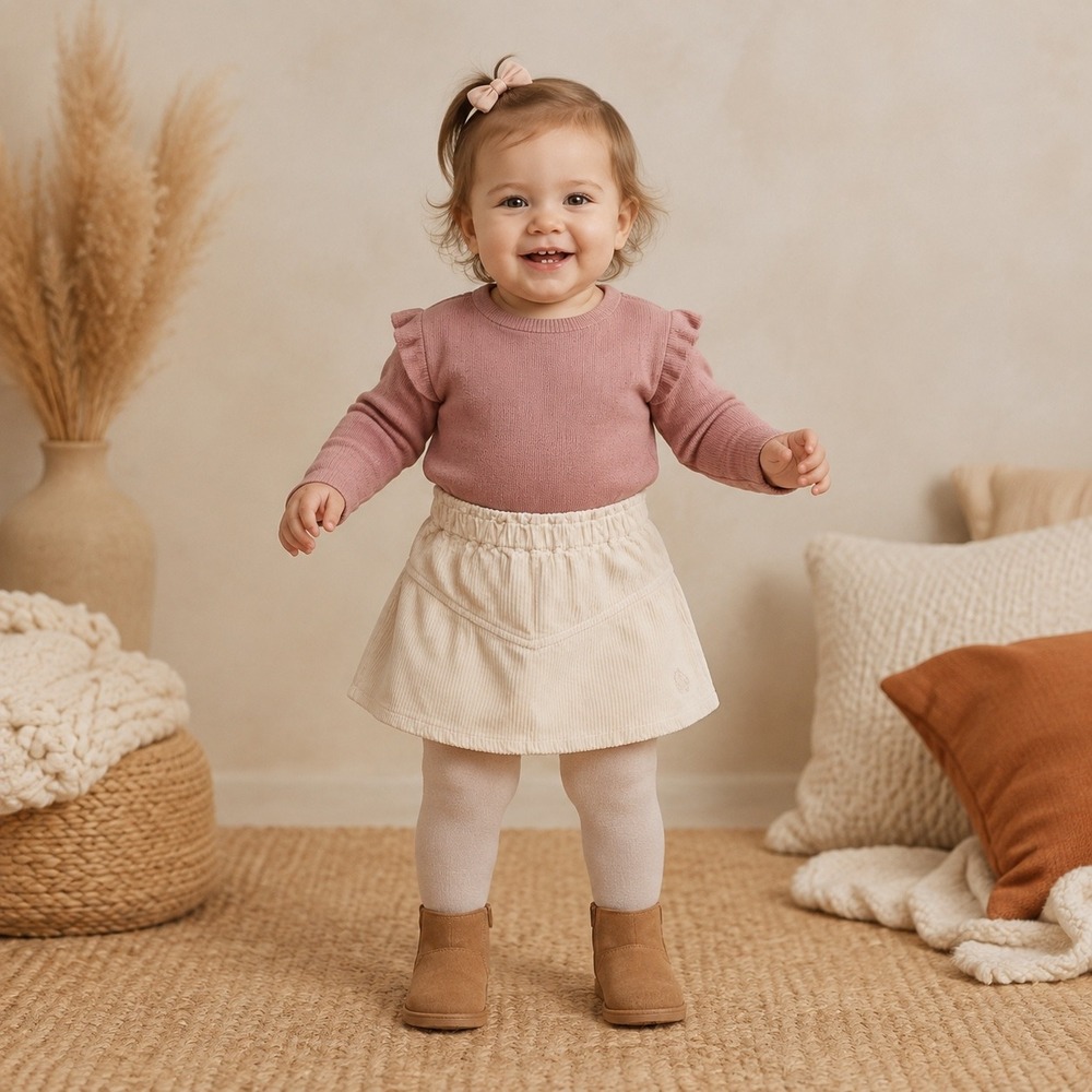 United Colors of Benetton Girls Cream NEW Corduroy Elastic Waist Skirt 12-18M